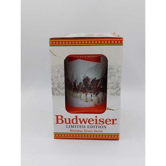 Budweiser Holiday Glass Stein Christmas 2021 Limited Ed Mug Collectible 16oz - Picture 1 of 10